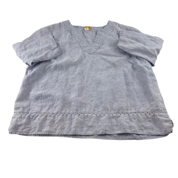 Ruby Rd. Woman 2X 100% Linen Tunic Top Blue 3/4 sleeves - Picture 1 of 6